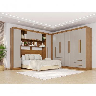 Guarda Roupa Casal Modulado de Canto CRSAL 11 Portas de Bater 4 Gavetas MDP Cinamomo-Off White