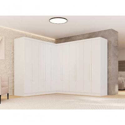 Guarda Roupa Casal Modulado de Canto 11 Portas de Bater 4 Gavetas MDP Branco Multimóveis 196CM