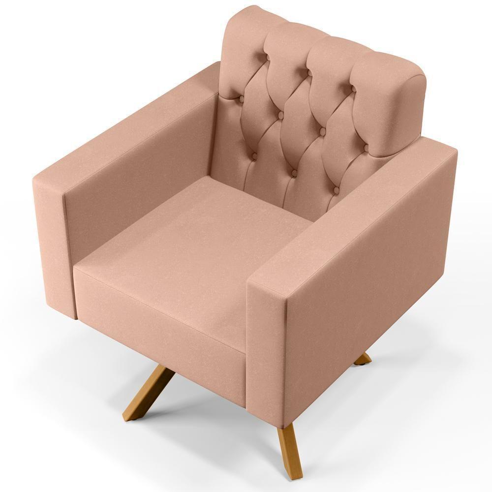 Kit 02 Poltronas Giratórias Capitonê Linho Rosê - 3