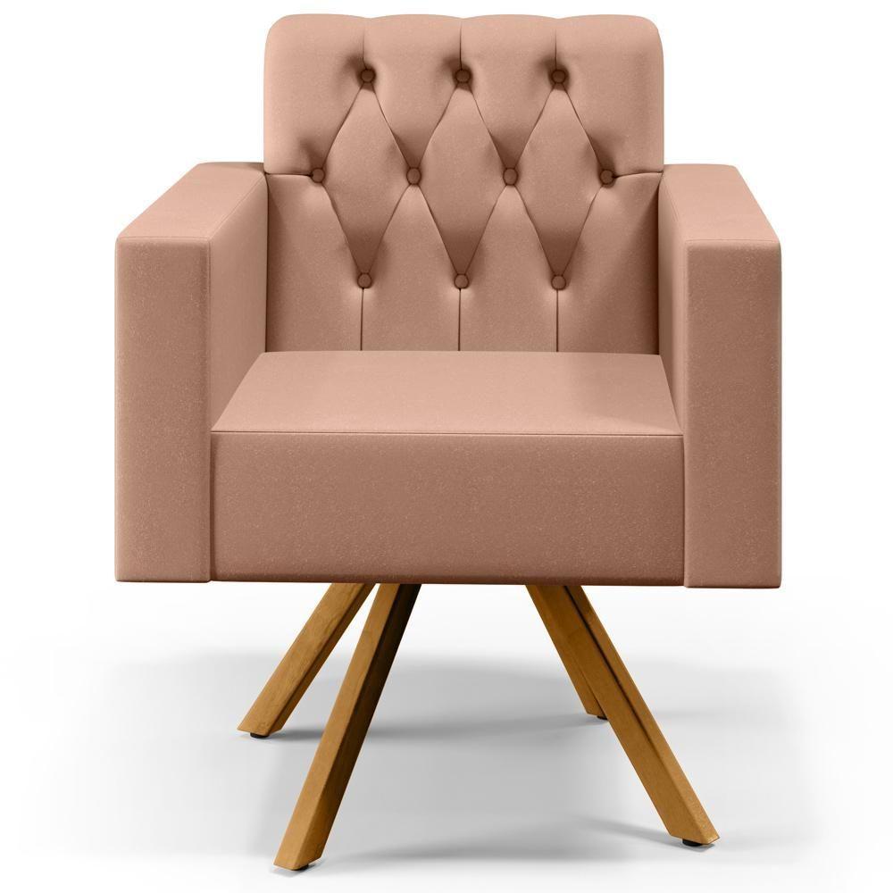 Kit 02 Poltronas Giratórias Capitonê Linho Rosê - 5