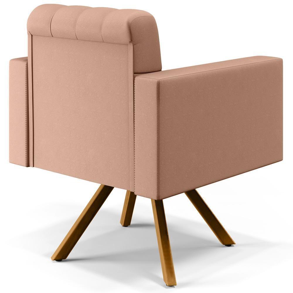 Kit 02 Poltronas Giratórias Capitonê Linho Rosê - 7