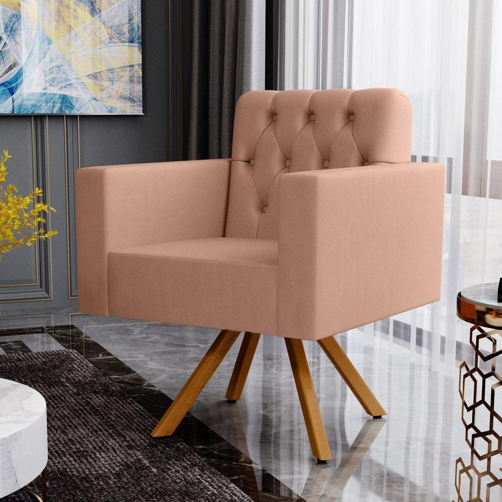 Kit 02 Poltronas Giratórias Capitonê Linho Rosê - 9