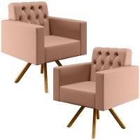 Kit 02 Poltronas Giratórias Capitonê Linho Rosê - 1