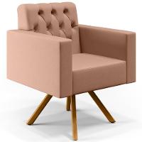 Kit 02 Poltronas Giratórias Capitonê Linho Rosê - 8