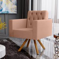 Kit 02 Poltronas Giratórias Capitonê Linho Rosê - 9