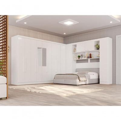 Guarda Roupa Casal Modulado Canto 13 Portas 4 Gavetas MDP com Espelho Branco Multimóveis 525CM