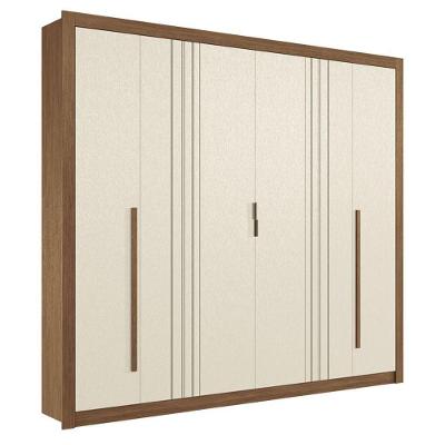 Guarda Roupa Casal Miletto 6 Portas de Bater 3 Gavetas MDF Jatobá Areia Acetinado Santos Andirá