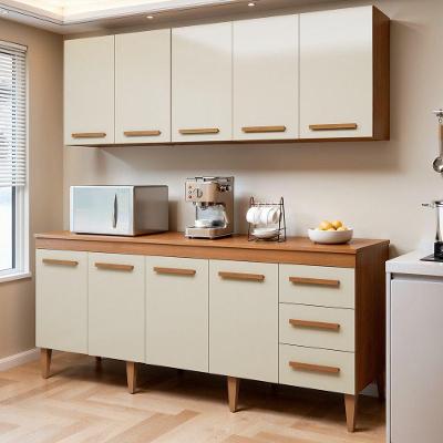 Cozinha Completa Atenas 9 Portas 3 Gavetas MDP 201CM Off White e Nature