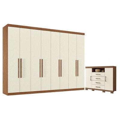 Guarda Roupa Casal Master New 8 Portas 4 Gavetas MDP Cômoda Havana Jatobá Areia Santos Andirá 180CM