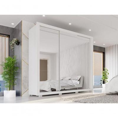 Guarda Roupa Casal CRSAL 3 Portas de Correr com Espelho e 4 Gavetas MDP Branco Multimóveis 185,5CM