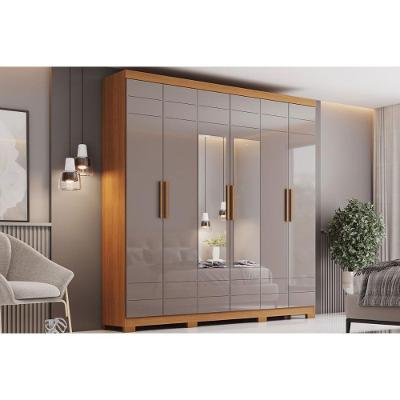 Guarda Roupa Casal Flora 06 Portas de Bater 3 Gavetas MDF-MDP Cinamomo-Avela 46.5CM Henn