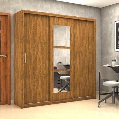Guarda Roupa Casal CR35572 3 Portas de Correr 4 Gavetas MDP com Espelhos Madeirado Multimóveis 186CM