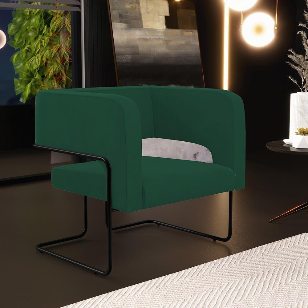 Kit 02 Poltronas Base De Aço Preto Veludo Verde C-303 - 8