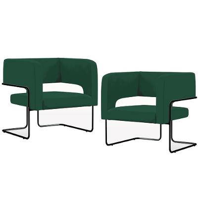 Kit 2 Poltronas Decorativas Scarlett D02 Veludo Verde Verde Preto Lyam Decor