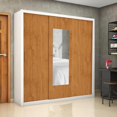 Guarda Roupa Casal CR35572 3 Portas de Correr 4 Gavetas MDP Branco-madeirado Multimóveis 186CM