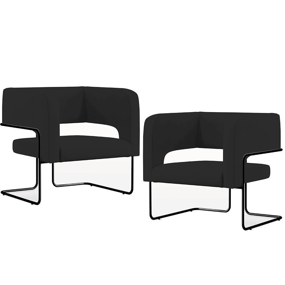 Kit 02 Poltronas Base De Aço Preto Veludo Preto C-300 - 1