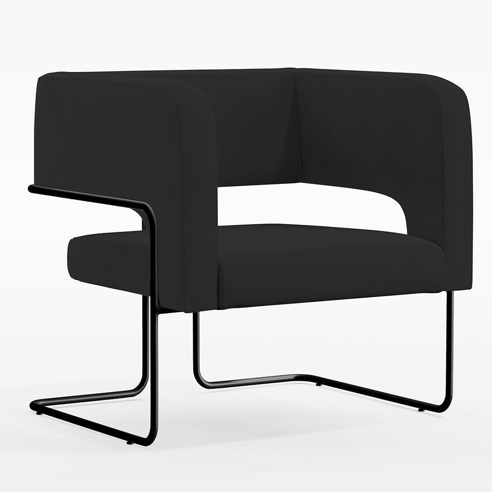 Kit 02 Poltronas Base De Aço Preto Veludo Preto C-300 - 7