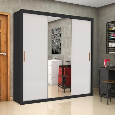 Guarda Roupa Casal CR35570 3 Portas de Correr 4 Gavetas MDP com Espelhos Preto-off White Multimóveis