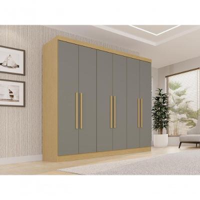 Guarda Roupa Casal CRSAL 6 Portas de Bater 2 Gavetas MDP Madeirado-Cinza Multimóveis 180CM