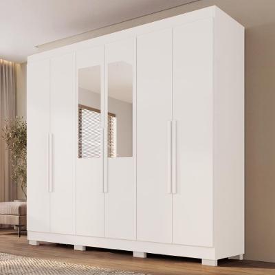 Guarda Roupa Casal CRSAL 6 Portas de Bater 2 Gavetas MDP com Espelhos Branco Multimóveis 177CM