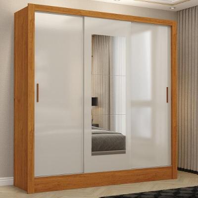 Guarda Roupa Casal CR35564 3 Portas de Correr 3 Gavetas MDP com Espelhos Madeirado-off White