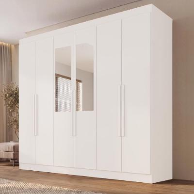 Guarda Roupa Casal CRSAL 6 Portas de Bater 2 Gavetas MDP com Espelhos Branco Multimóveis 177CM