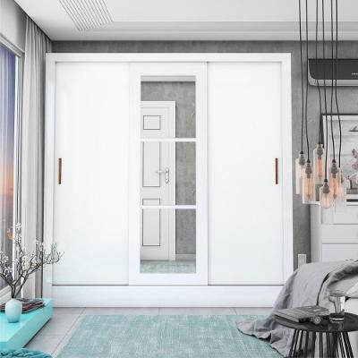 Guarda Roupa Casal CR35564 3 Portas de Correr 3 Gavetas MDP com Espelhos Branco Multimóveis 179CM