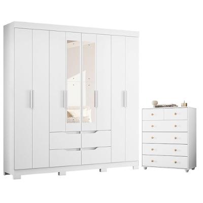 Guarda Roupa Casal com Cômoda Vittoria 8 Portas de Bater 6 Gavetas MDP Branco Albatroz Móveis