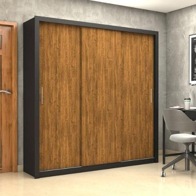 Guarda Roupa Casal CR35573 3 Portas de Correr 4 Gavetas MDP Preto-madeirado Multimóveis 186CM