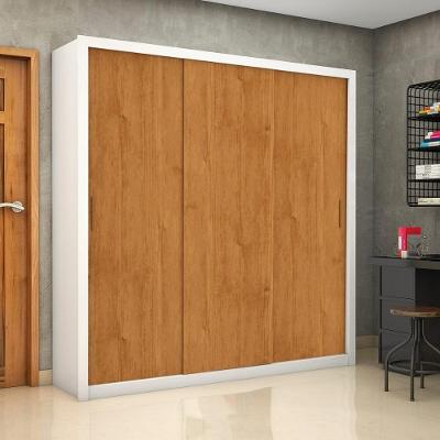 Guarda Roupa Casal CR35573 3 Portas de Correr 4 Gavetas MDP Branco-madeirado Multimóveis 186CM