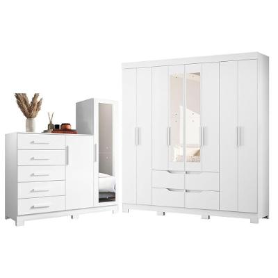 Guarda Roupa Casal com Cômoda New Master 8 Portas de Bater 9 Gavetas MDP Branco Albatroz Móveis