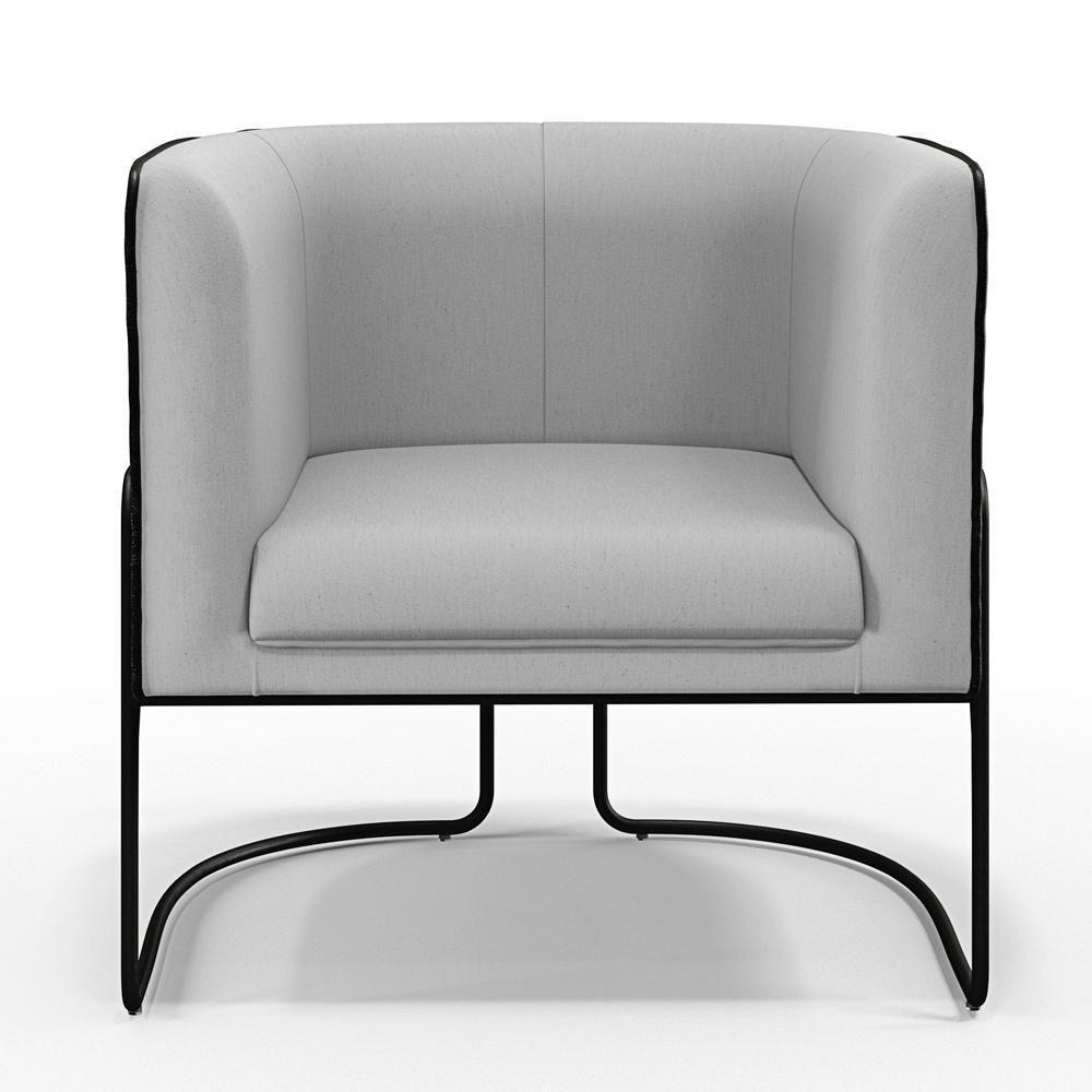 Kit 02 Poltronas Base Aço Preto Linho Cinza Corano Preto - 6