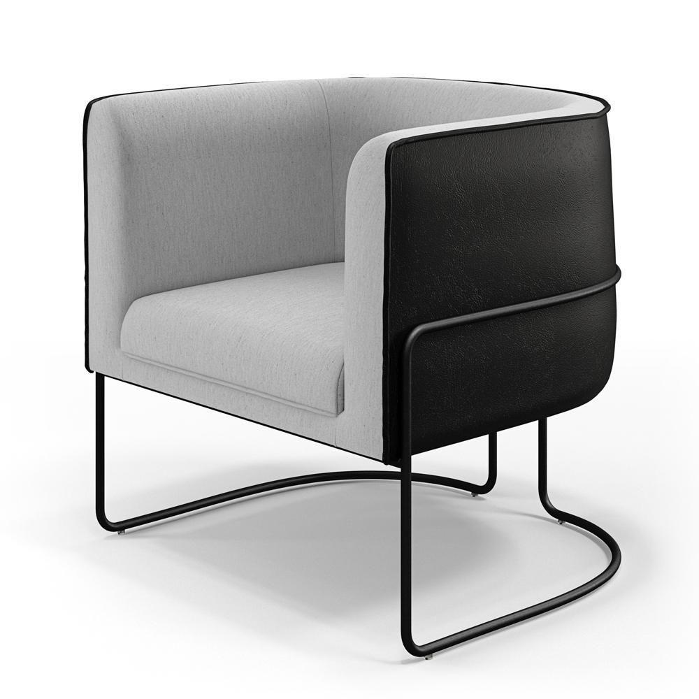 Kit 02 Poltronas Base Aço Preto Linho Cinza Corano Preto - 9