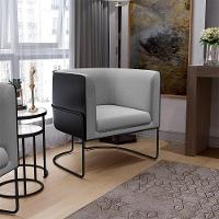 Kit 02 Poltronas Base Aço Preto Linho Cinza Corano Preto - 10