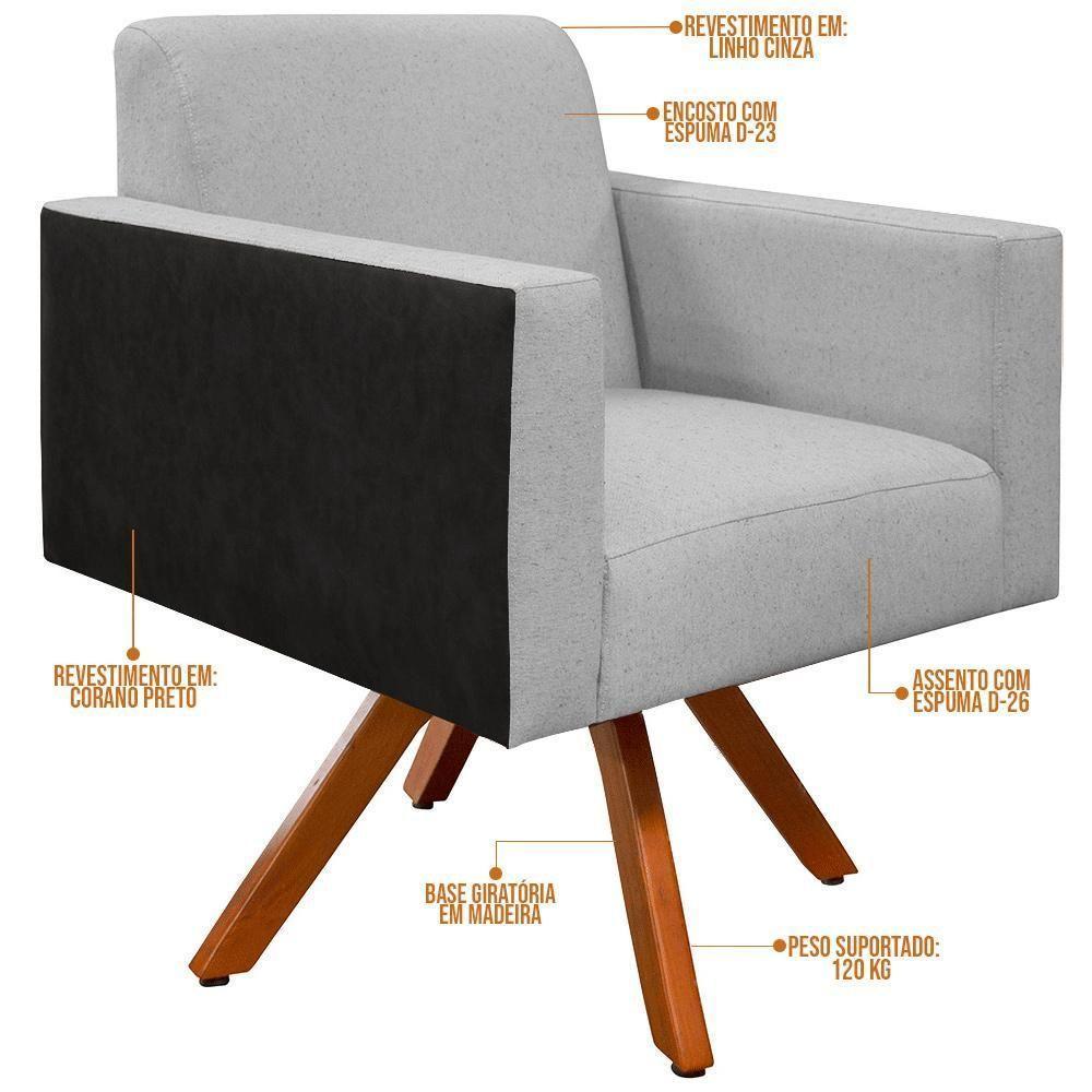 Kit 02 Poltronas Helô L02 Cinza Preto - 3