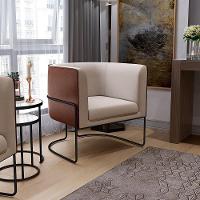 Kit 02 Poltronas Base De Aço Preto Linho Bege Corano Marrom - 9