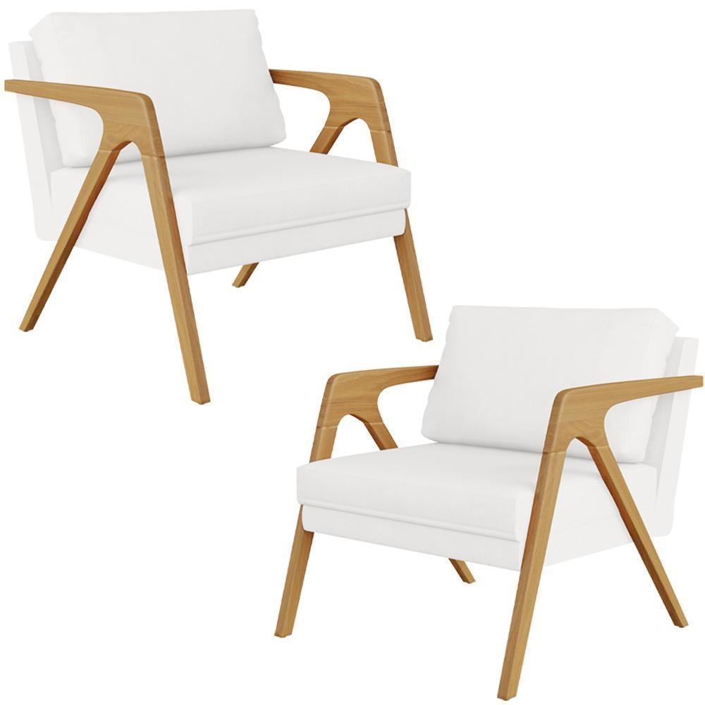 Kit 02 Poltrona Pietra Estrutura L02 Corano Branco - 1