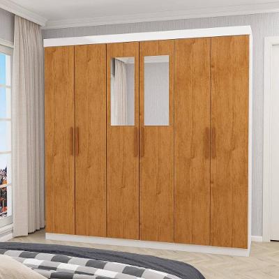 Guarda Roupa Solteiro CR35563 6 Portas de Bater 2 Gavetas MDP com Espelhos Branco-madeirado