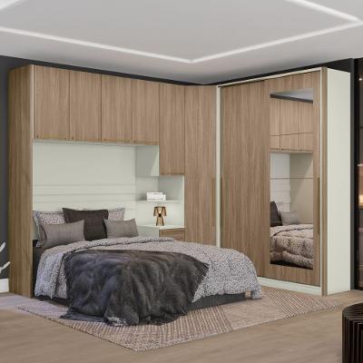 Quarto Modulado Bellagio 16 Portas 9 Gavetas MDP Bege Casal Espelho Casa 812