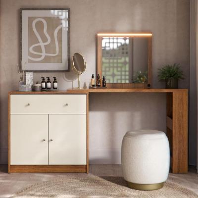 Penteadeira Camarim Aura 1 Gaveta com Espelho Decorativa MDF MDP Off White Mais de Casa