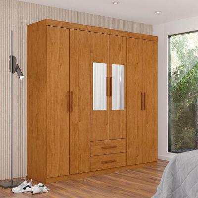 Guarda Roupa Solteiro CR35569 6 Portas de Bater 2 Gavetas MDP com Espelhos Madeirado Multimóveis