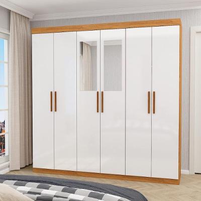 Guarda Roupa Solteiro CR35563 6 Portas de Bater 2 Gavetas MDP com Espelhos Madeirado-Branco