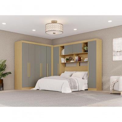 Guarda Roupa Casal Modulado de Canto 9 Portas de Bater 2 Gavetas MDP Madeirado-cinza Multimóveis