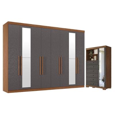 Guarda Roupa Casal Master New 8 Portas de Bater 4 Gavetas MDP com Espelho e Cômoda Marabá Santos