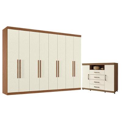 Guarda Roupa Casal Master New 8 Portas 4 Gavetas MDP Jatobá Areia com Cômoda Havana Santos Andirá