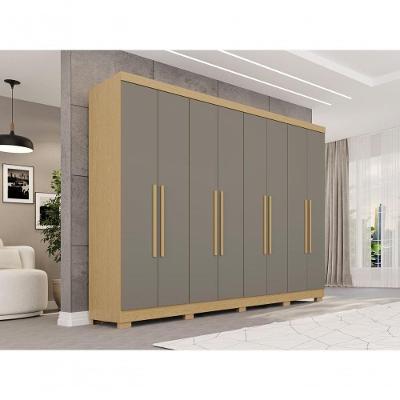 Guarda Roupa Casal CRSAL 8 Portas de Bater 4 Gavetas MDP Madeirado-Cinza Multimóveis 241CM