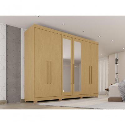Guarda Roupa Casal CRSAL 6 Portas de Bater 6 Gavetas MDF com Espelhos e Pés Madeirado Multimóveis