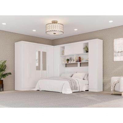 Guarda Roupa Casal Modulado de Canto 9 Portas de Bater 2 Gavetas MDP com Espelhos Branco Multimóveis