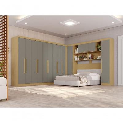Guarda Roupa Casal Modulado de Canto 13 Portas de Bater 4 Gavetas MDP Madeirado-cinza Multimóveis