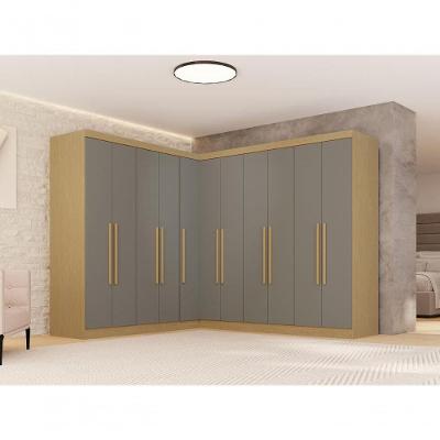 Guarda Roupa Casal Modulado de Canto 11 Portas 4 Gavetas MDP Madeirado-Cinza Multimóveis 196CM